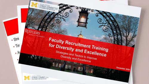 A photo of printed materials for the Faculty Recruitment Training for Diversity and Excellence