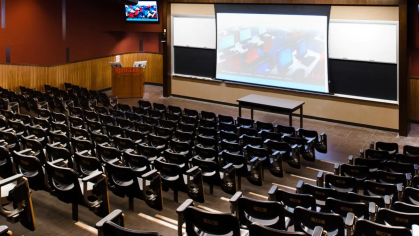 Empty Lecture Hall with an image projected on the front board