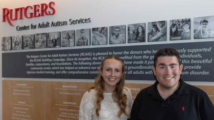 Alyssa Nielsen (left) is a senior and peer mentor who spends time with Josh Garfinkel, a junior and a mentee of the College Support Program's peer mentoring service. Jeff Arban/Rutgers University