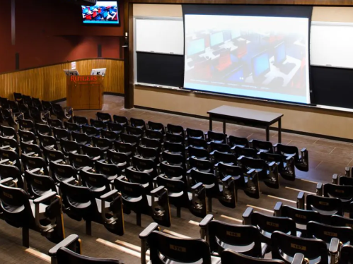 Empty Lecture Hall with an image projected on the front board